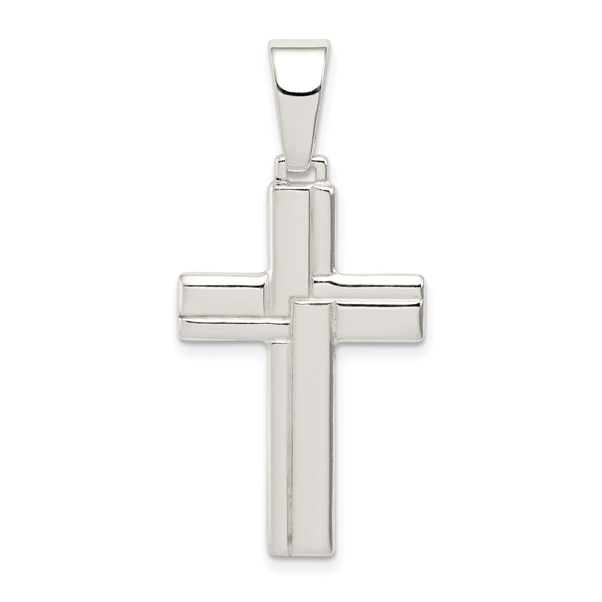 Sterling Silver Cross Pendant, Sleek Geometric Design, Modern Spiritual Jewelry for Men and Women