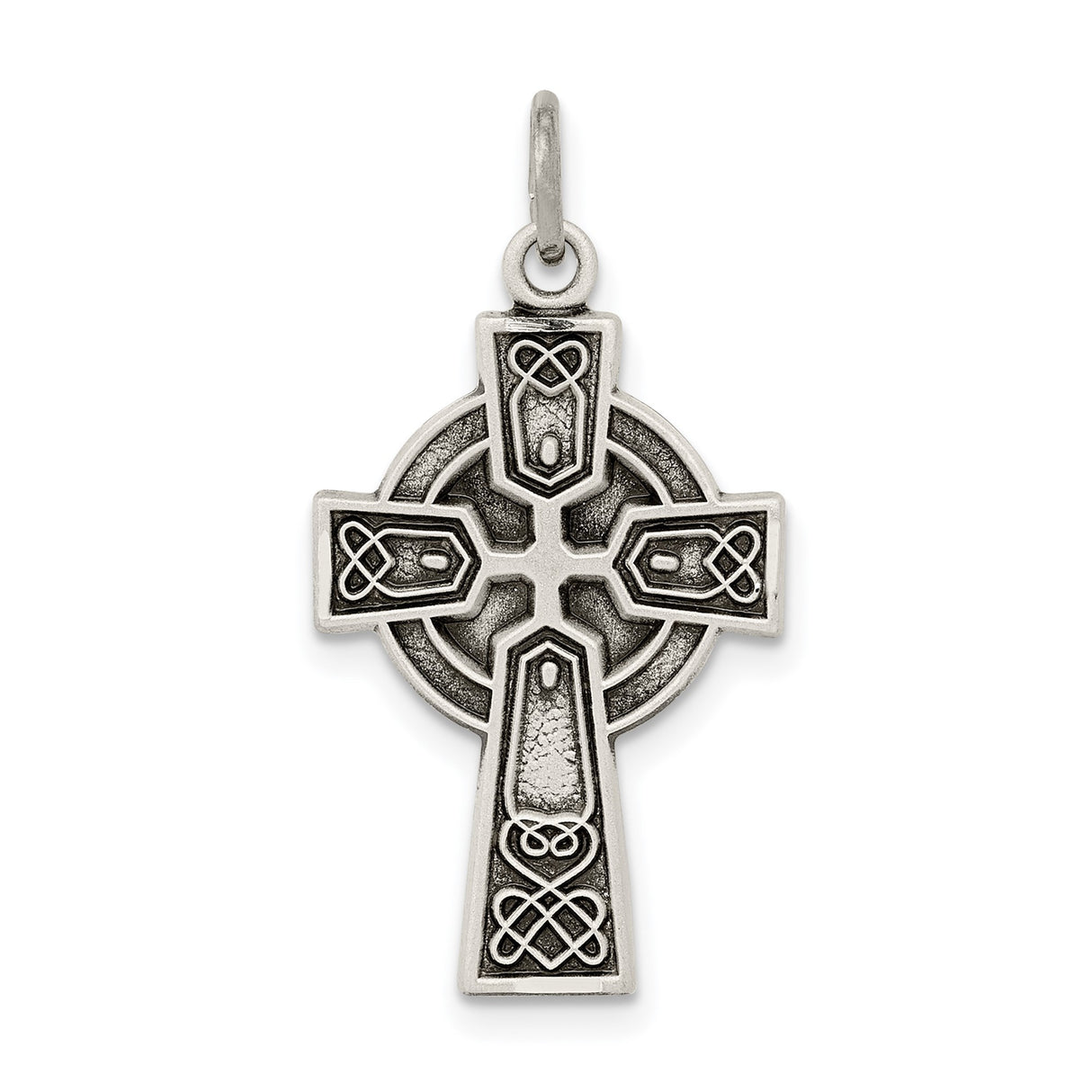 Sterling Silver Celtic Cross Pendant with Antique Finish, Knotwork Halo Design, Christian Jewelry