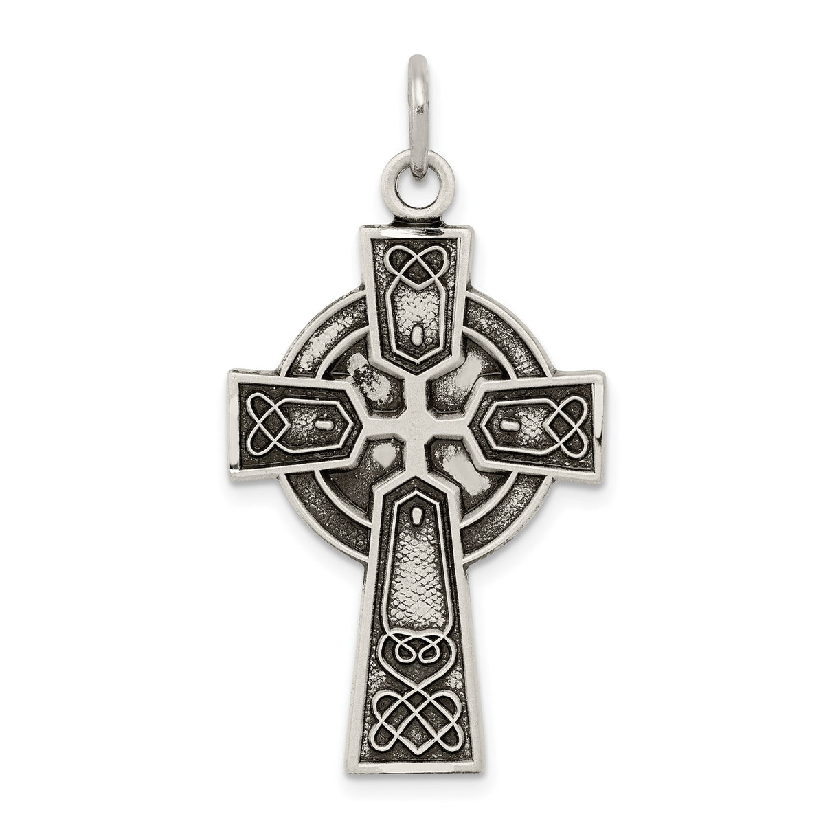 Sterling Silver Celtic Cross Pendant with Interwoven Knotwork and Antique Finish for Men and Women