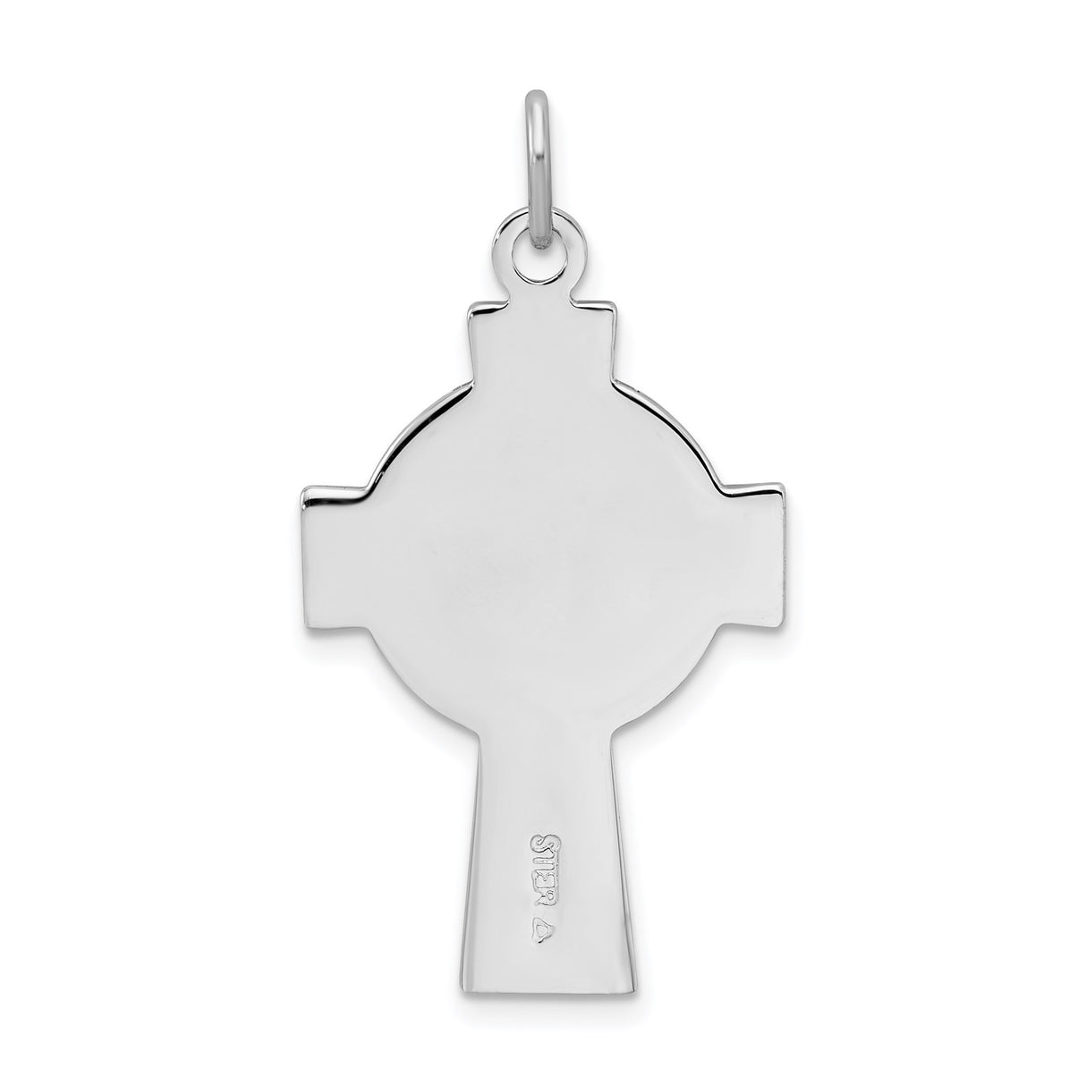 Sterling Silver Celtic Cross Pendant with Green Epoxy Accents and Knotwork Design
