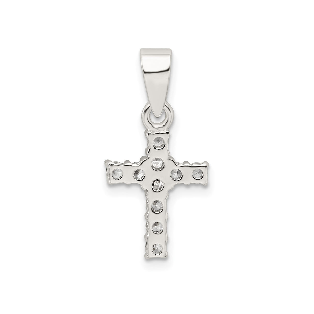 Sterling Silver Cross Pendant with Cubic Zirconia, High Polish Finish, Minimalist Faith Jewelry