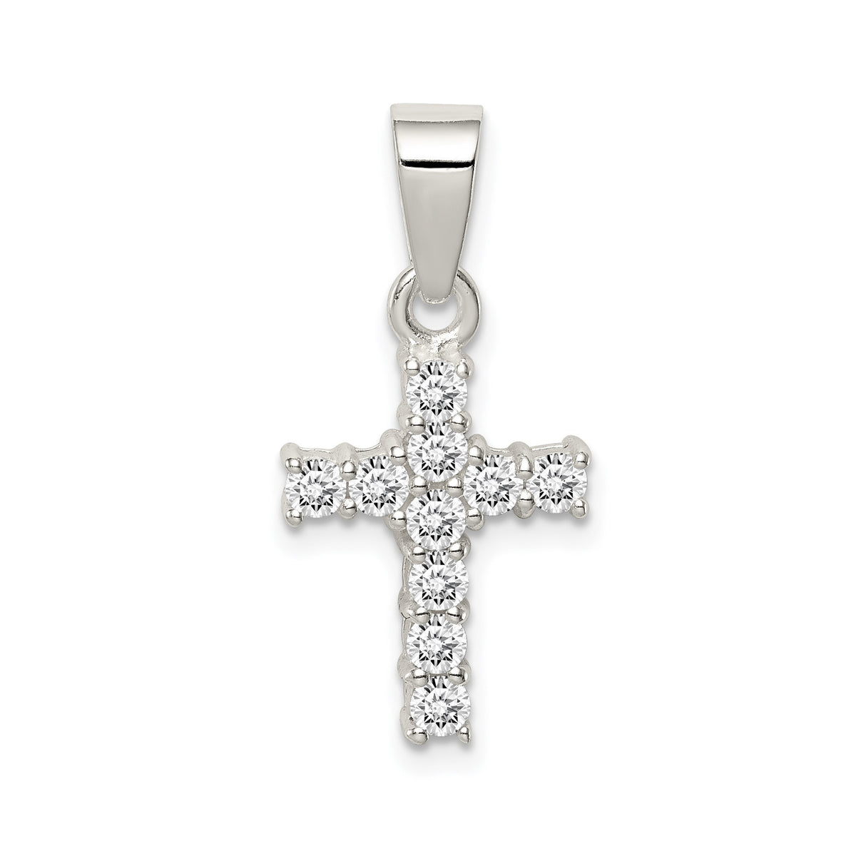 Sterling Silver Cross Pendant with Cubic Zirconia, High Polish Finish, Minimalist Faith Jewelry