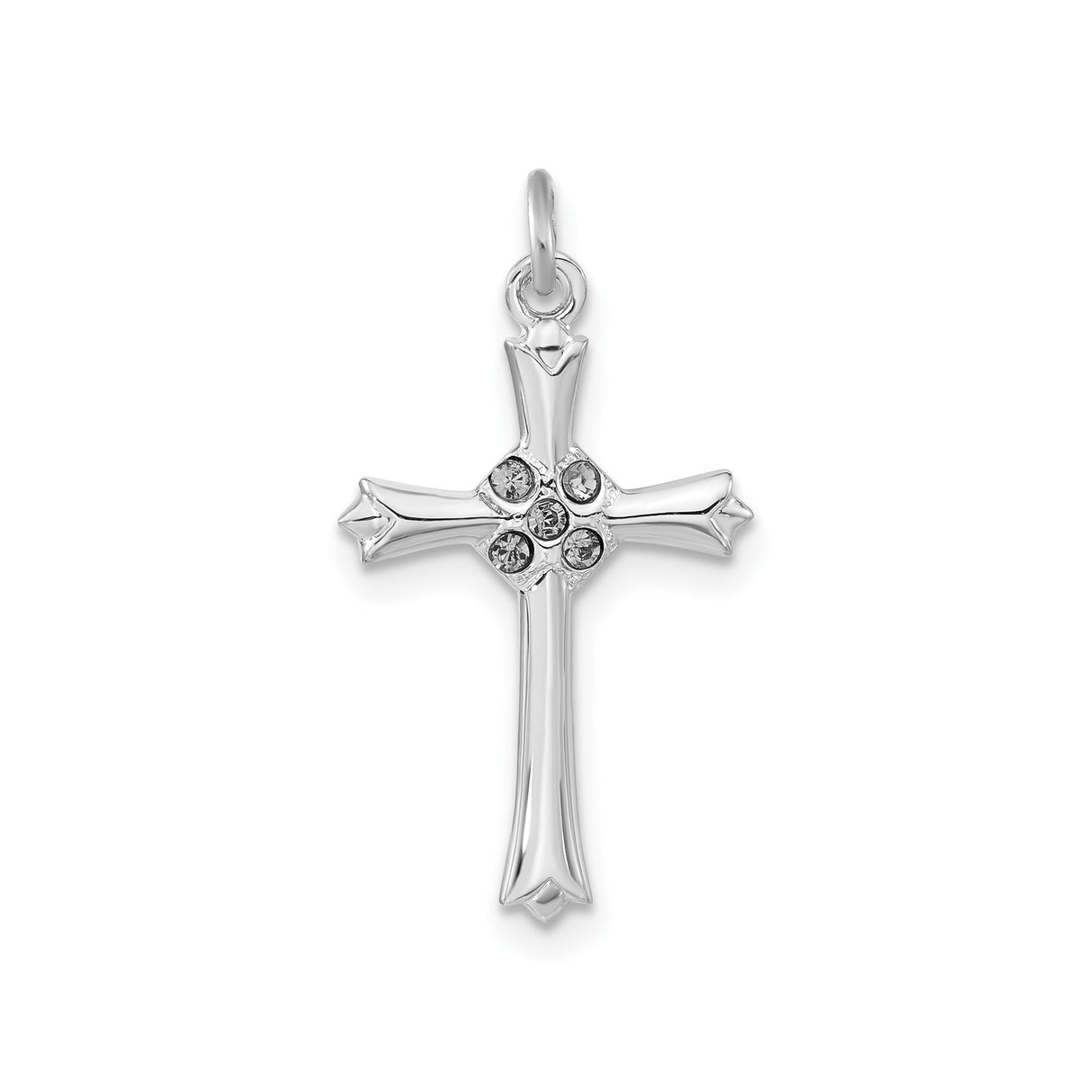 Sterling Silver Cross Pendant with Cubic Zirconia, Polished Modern Religious Design