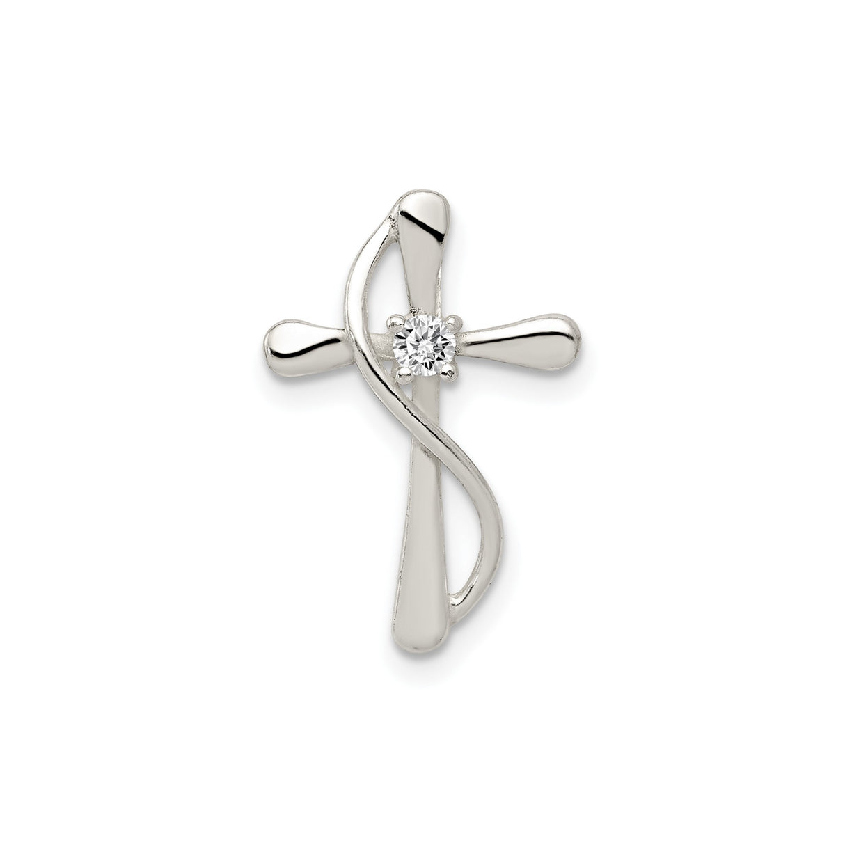 Sterling Silver Cross Pendant with Cubic Zirconia, Polished Abstract Faith Design