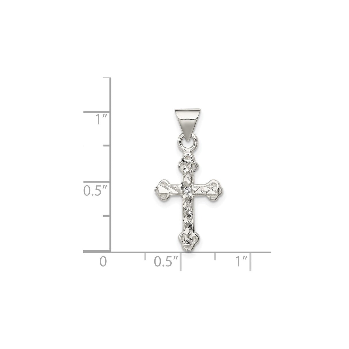 Sterling Silver Trefoil Cross Pendant with Cubic Zirconia, High Polish Spiritual Jewelry