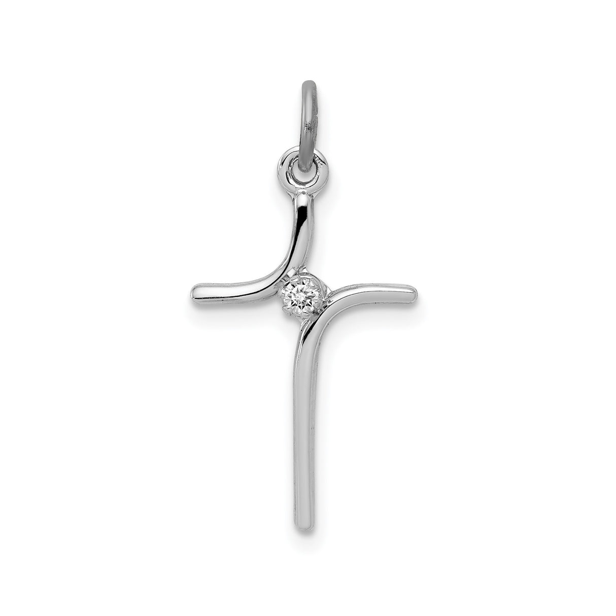 Sterling Silver Faith Pendant with Cubic Zirconia, Curved Modern Cross Design for Men and Women