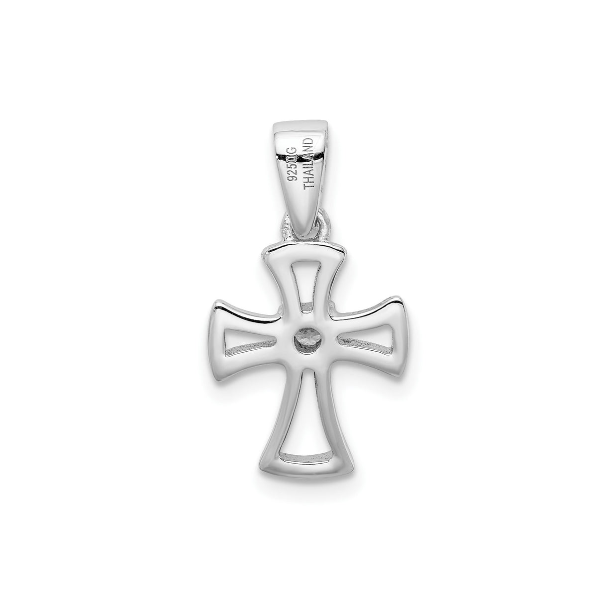 Sterling Silver Cross Pendant with Cubic Zirconia Center, Mirror Finish, Modern Religious Design