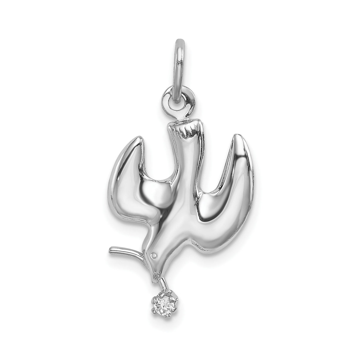 Sterling Silver Dove Pendant with Cubic Zirconia, Holy Spirit Symbol, Christian Jewelry