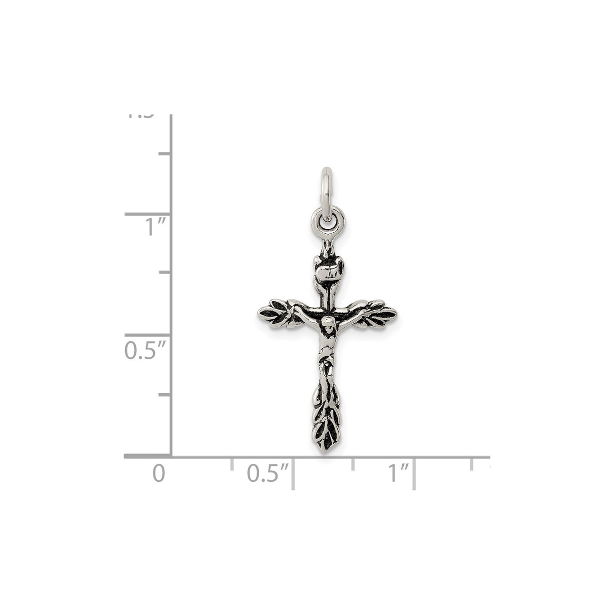 Sterling Silver Crucifix Cross Pendant with Branch Motif and Vine Detailing