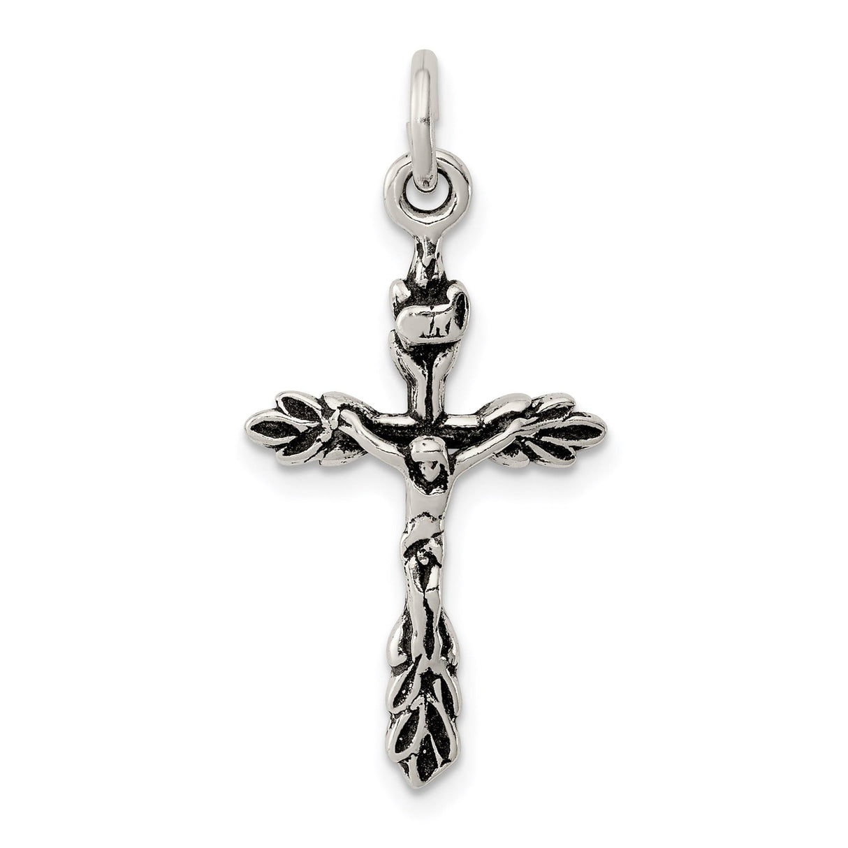 Sterling Silver Crucifix Cross Pendant with Branch Motif and Vine Detailing