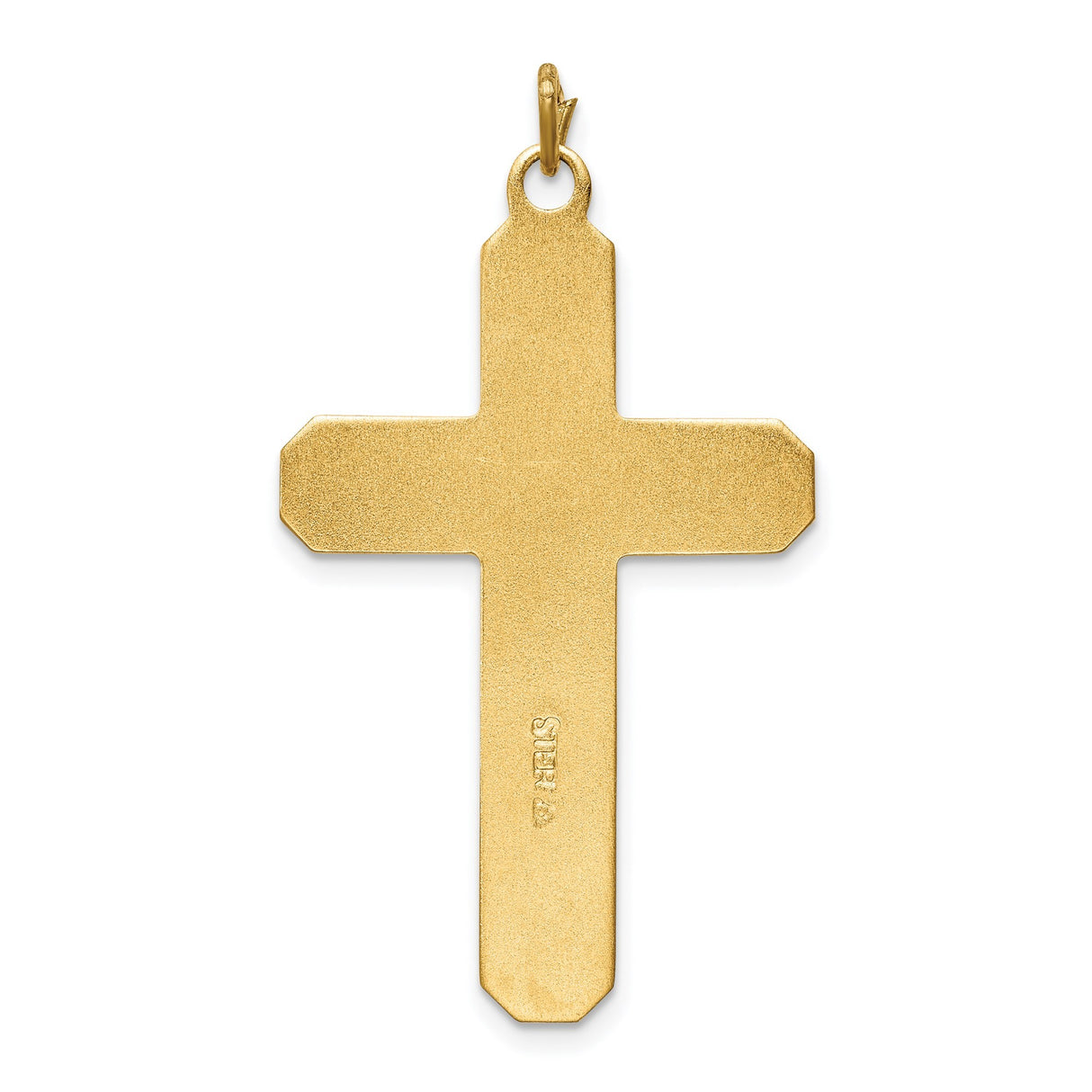 Sterling Silver Cross Pendant with Gold Vermeil Beveled Edge and Satin Finish Crucifix Design