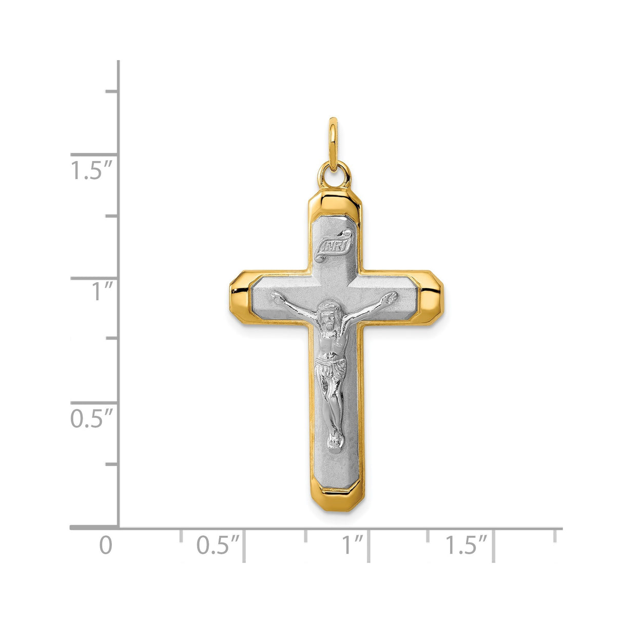 Sterling Silver Cross Pendant with Gold Vermeil Beveled Edge and Satin Finish Crucifix Design