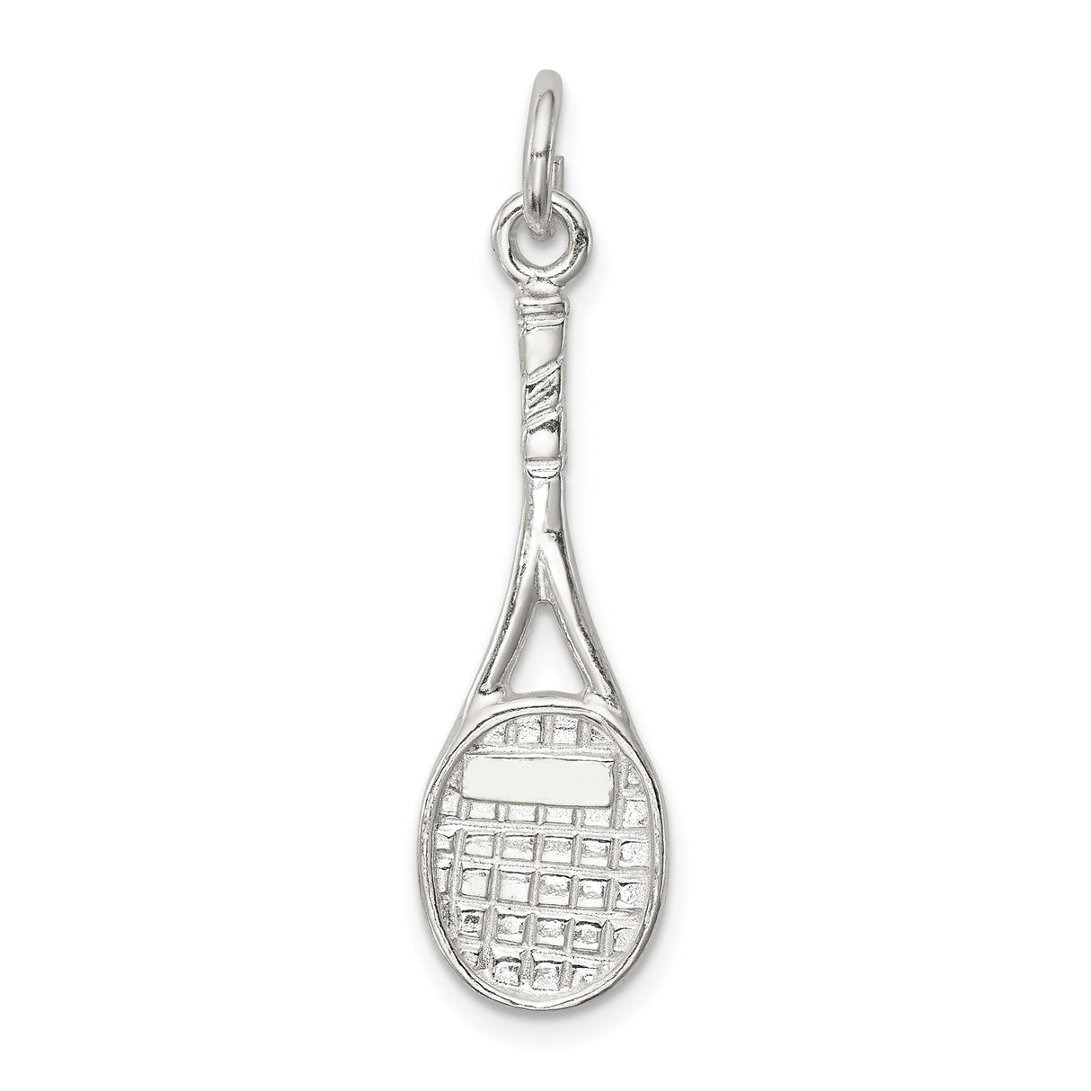 Sterling Silver Tennis Racket Pendant with Ball Detail and Realistic String Design