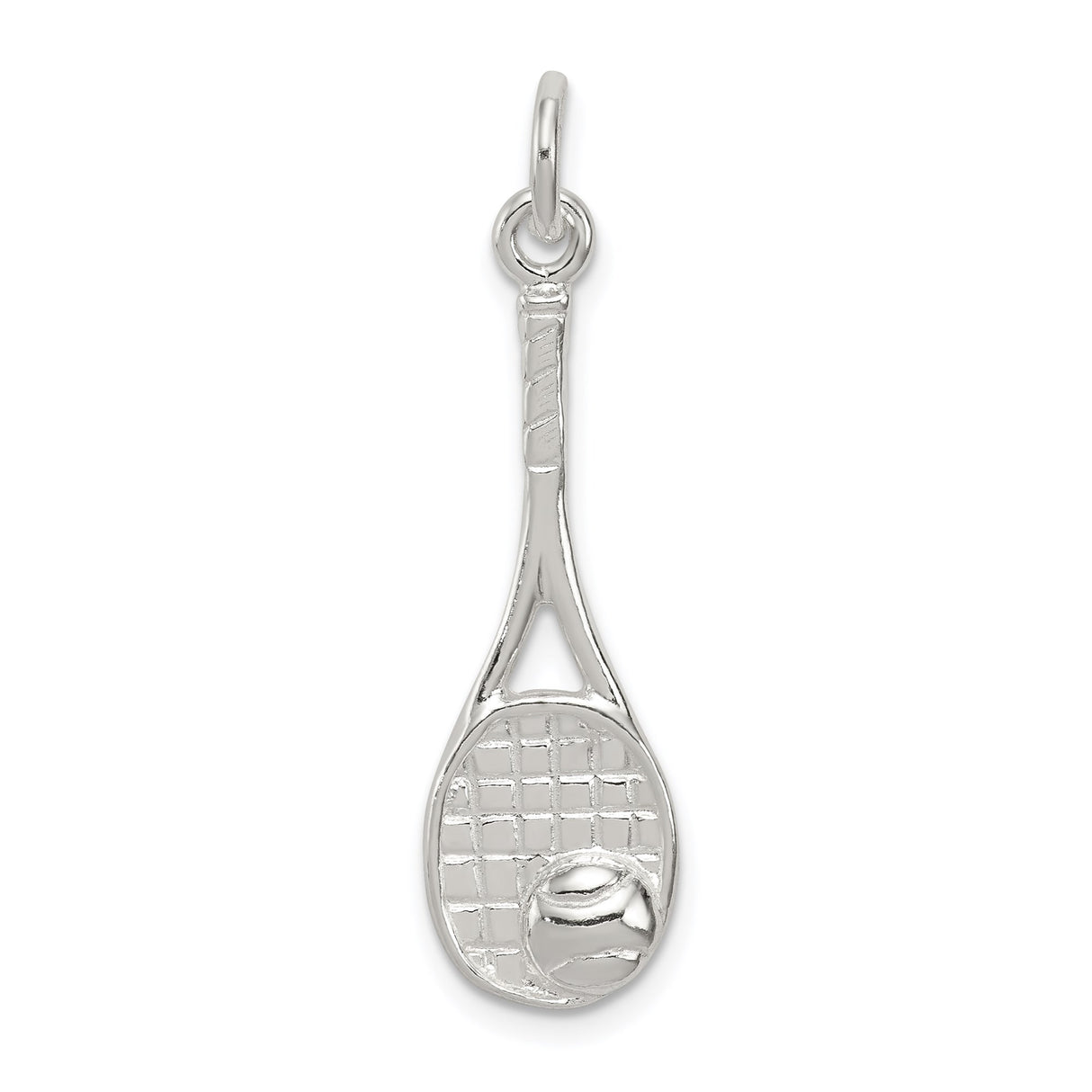 Sterling Silver Tennis Racket Pendant with Ball Detail and Realistic String Design
