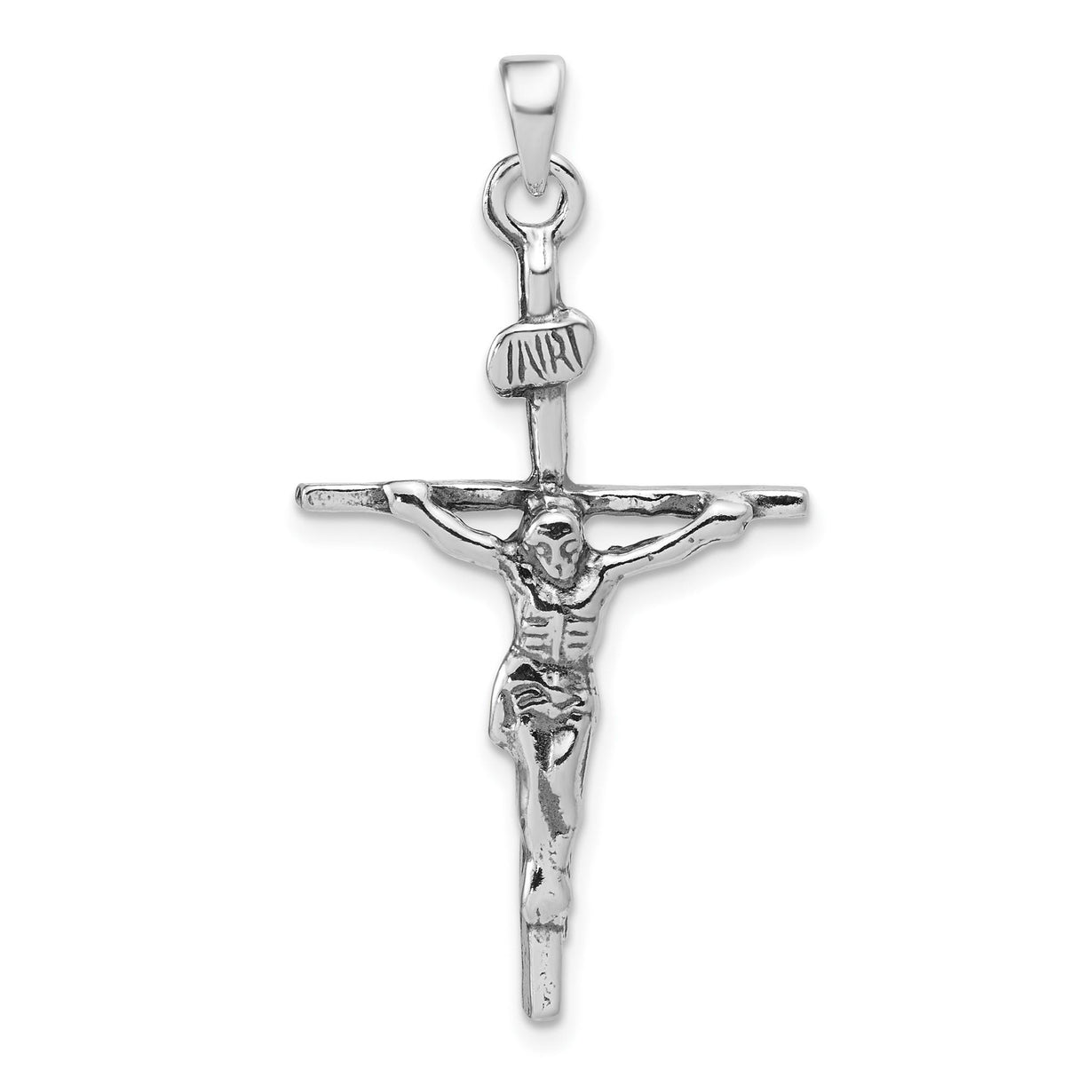Sterling Silver Crucifix Cross Pendant with Jesus and INRI Detailing, Christian Religious Charm