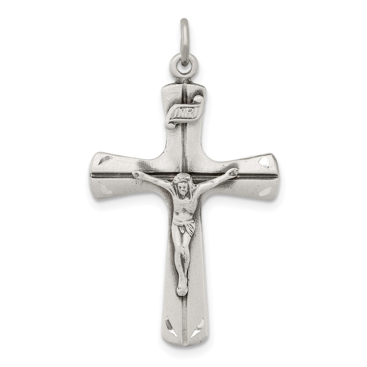 Sterling Silver Crucifix Pendant with Matte Finish and Detailed Relief Design