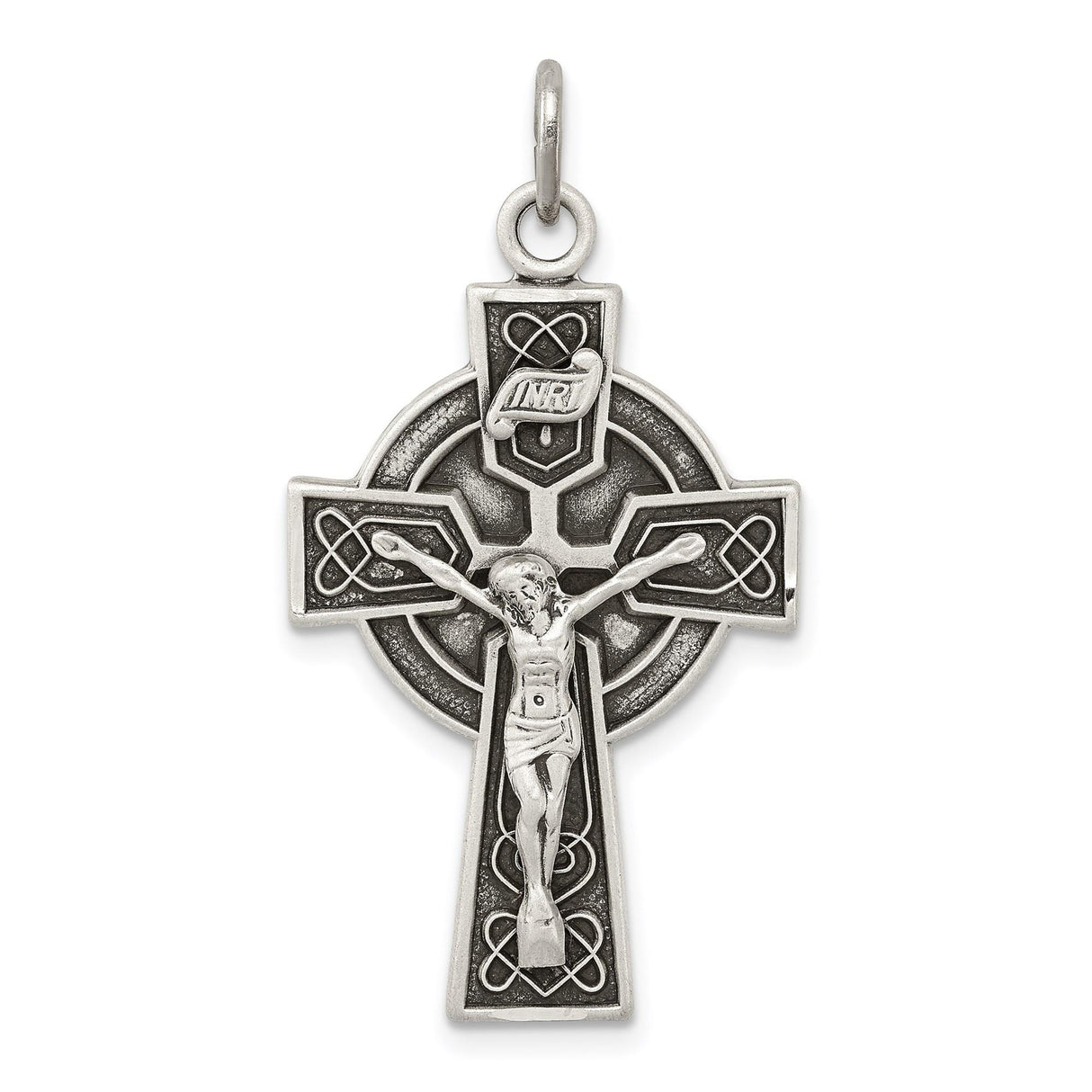 Sterling Silver Crucifix Pendant with Antiqued Finish and Celtic Cross Design
