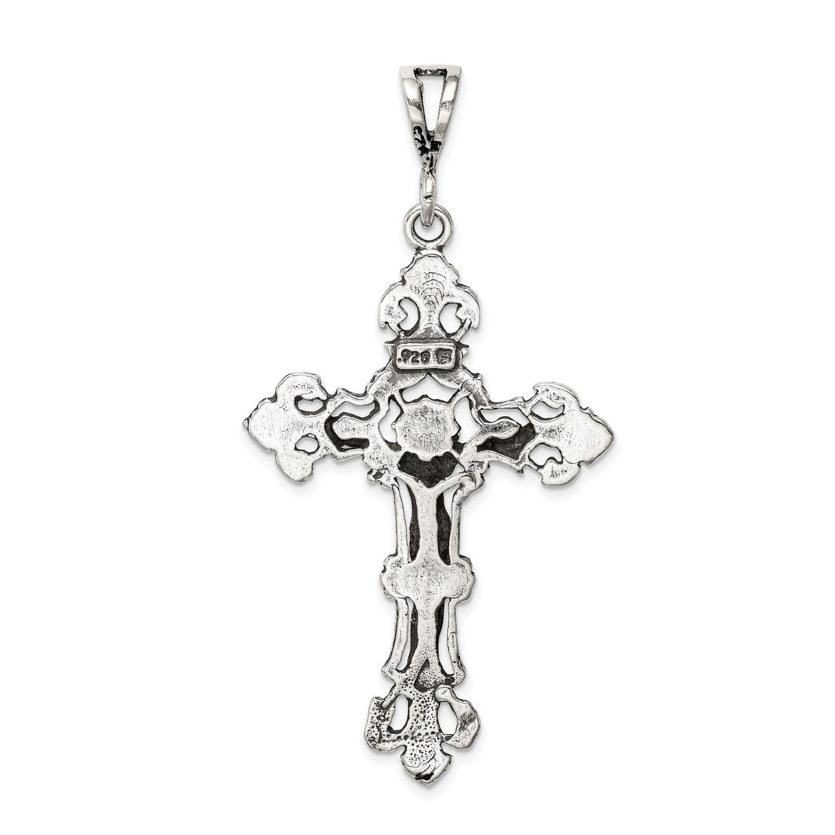 Sterling Silver Crucifix Pendant with Baroque Detailing, Gothic Religious Style
