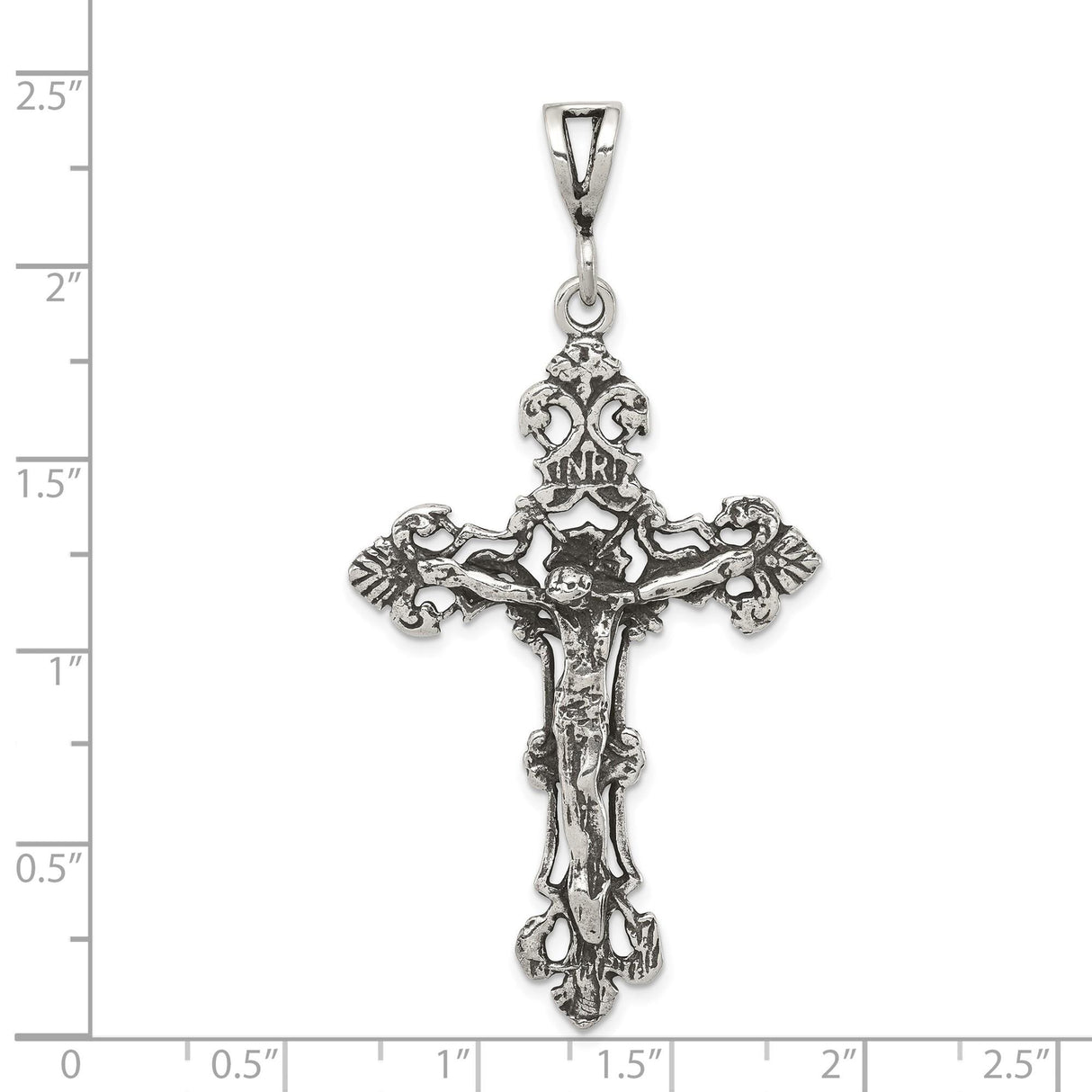 Sterling Silver Crucifix Pendant with Baroque Detailing, Gothic Religious Style