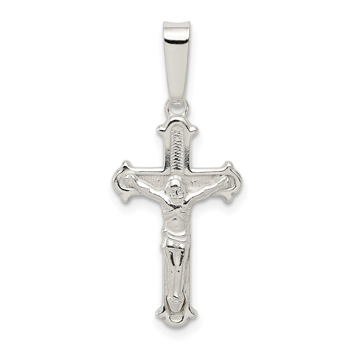 Sterling Silver Crucifix Pendant with Christ Figure and Baroque Edges