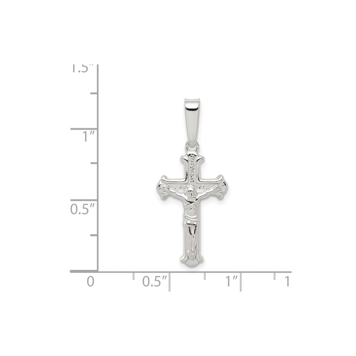 Sterling Silver Crucifix Cross Pendant with Gothic Flared Edges and Jesus Figure