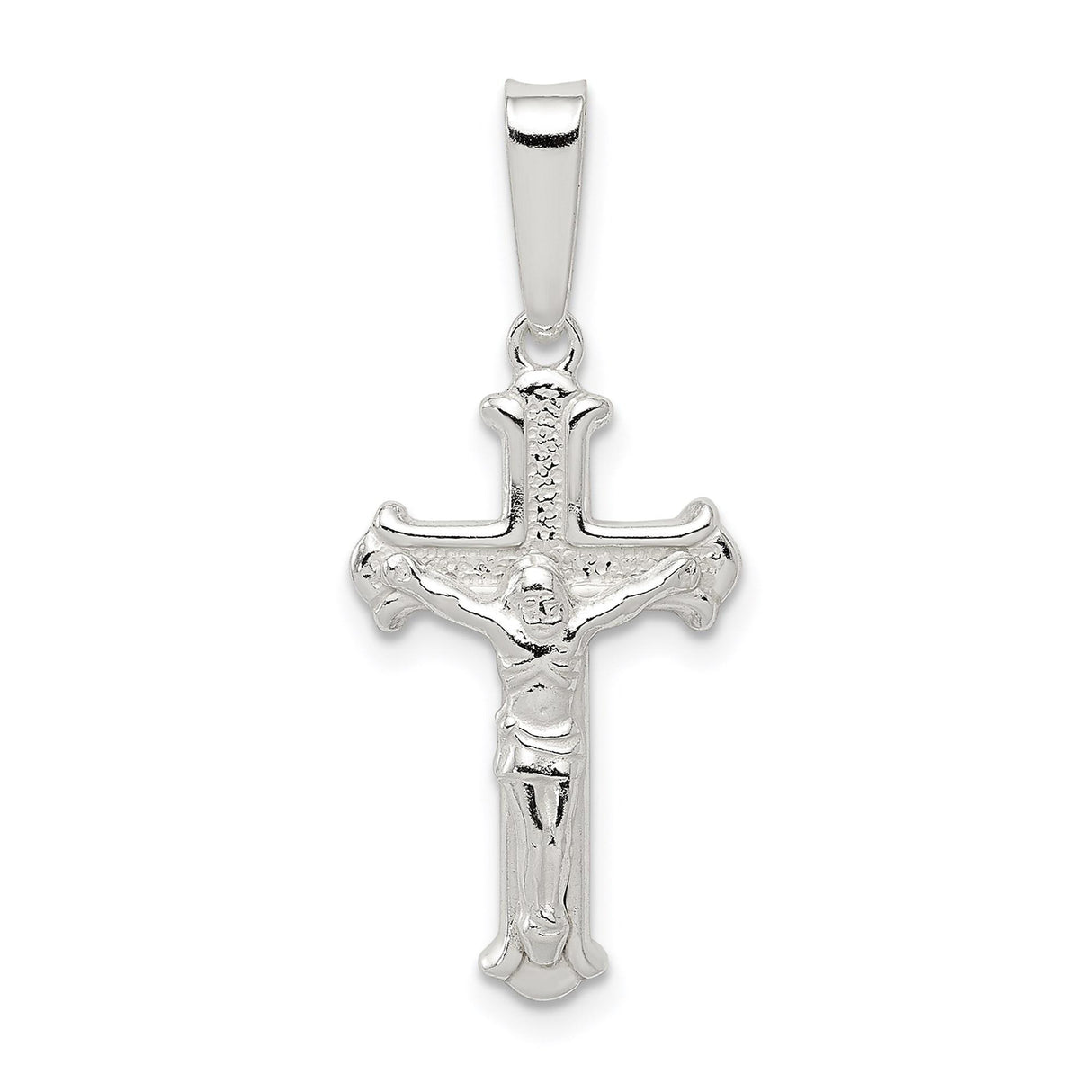 Sterling Silver Crucifix Cross Pendant with Gothic Flared Edges and Jesus Figure