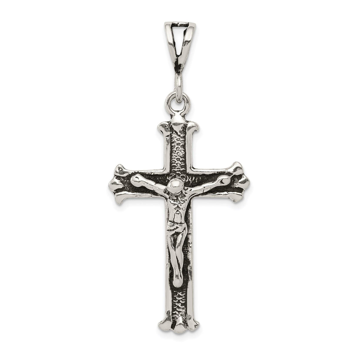 Sterling Silver Crucifix Cross Pendant with Deep Relief Jesus and Flared Tips, Vintage Christian Jewelry