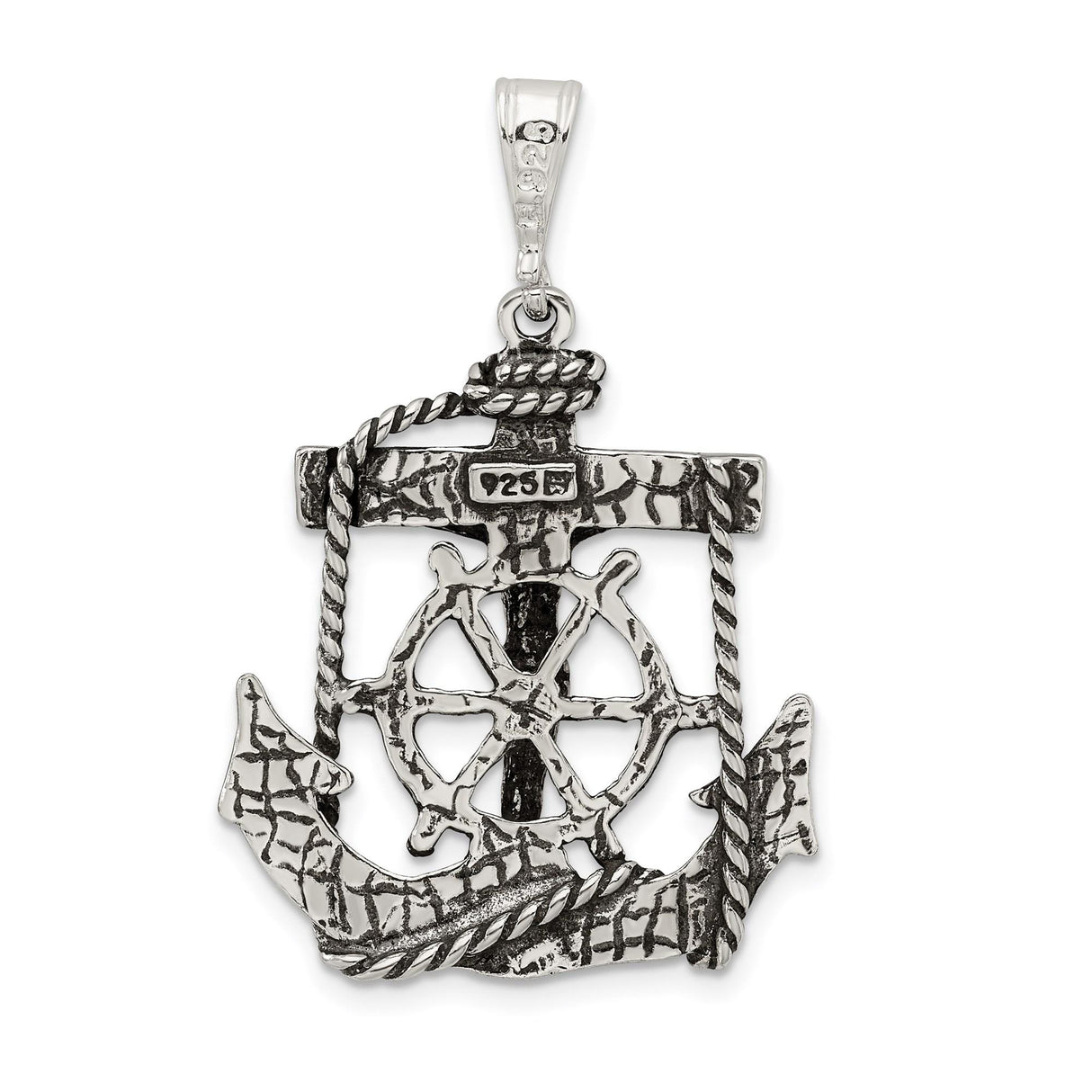 Sterling Silver Crucifix Pendant with Anchor, Rope, and Ship Wheel Nautical Design