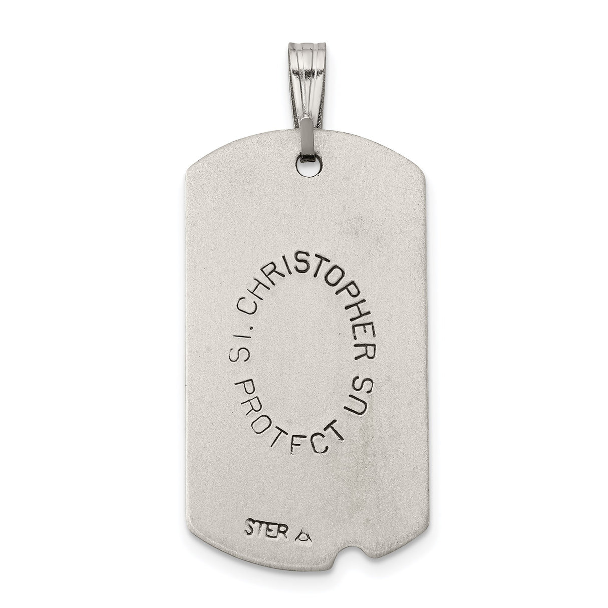 Sterling Silver Saint Christopher Pendant with Antiqued Finish and Dog Tag Design for Men