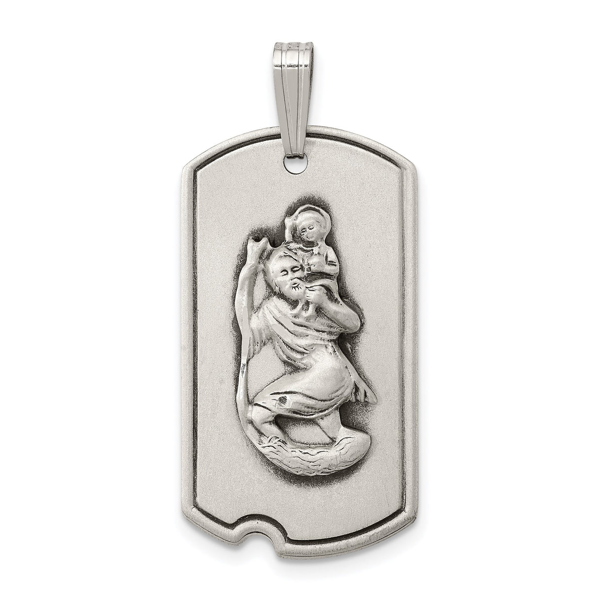 Sterling Silver Saint Christopher Pendant with Antiqued Finish and Dog Tag Design for Men