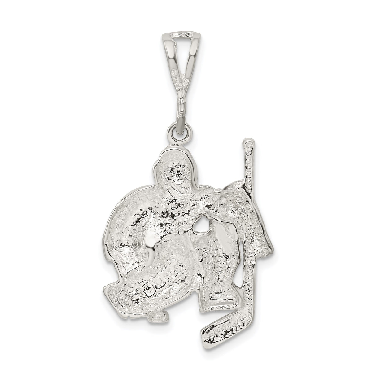 Sterling Silver Ice Hockey Goalie Pendant with Stick, Detailed Sports Charm