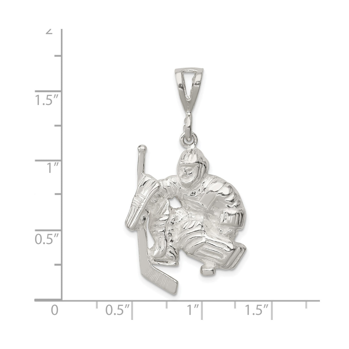 Sterling Silver Ice Hockey Goalie Pendant with Stick, Detailed Sports Charm