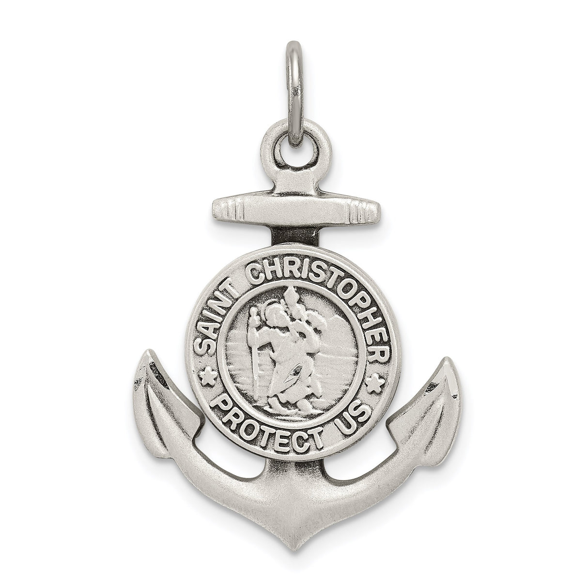 Sterling Silver Saint Christopher Anchor Pendant, Nautical Travel Protection Medallion