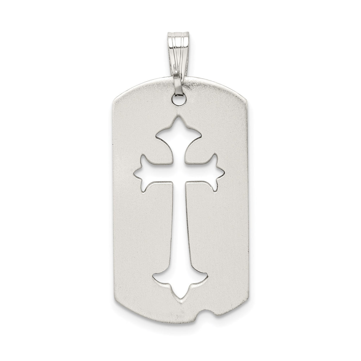 Sterling Silver Dog Tag Pendant with Cutout Gothic Cross and Matte Finish