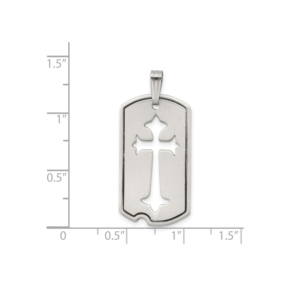 Sterling Silver Dog Tag Pendant with Cutout Gothic Cross and Matte Finish