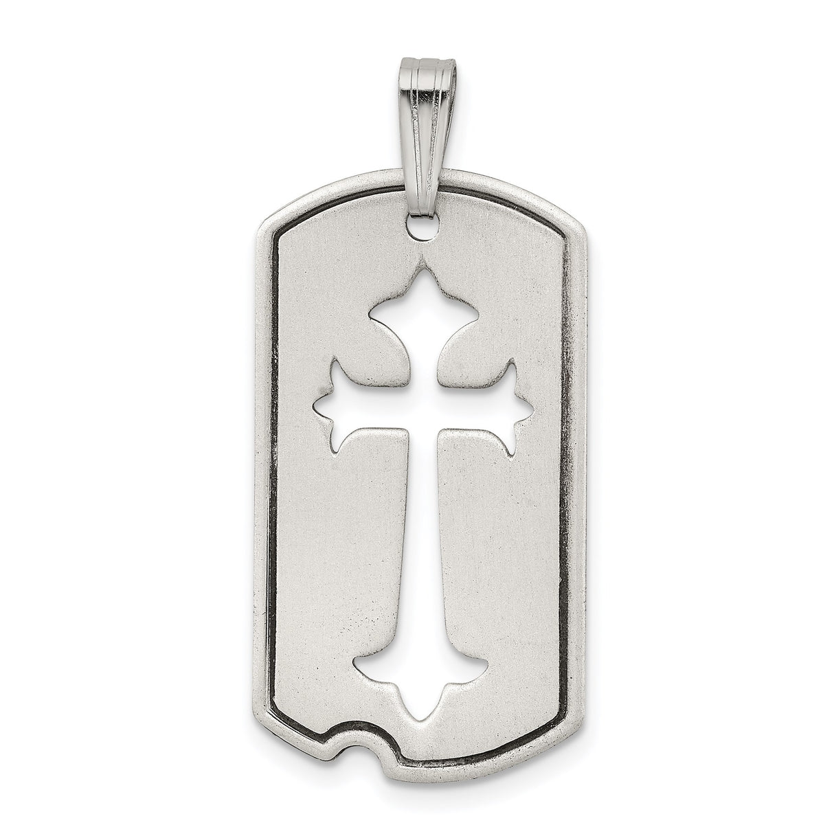 Sterling Silver Dog Tag Pendant with Cutout Gothic Cross and Matte Finish