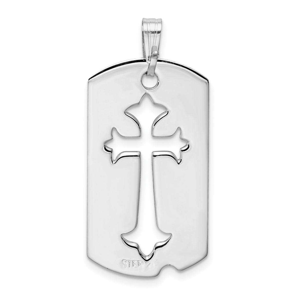 Sterling Silver Dog Tag Cross Pendant with Floating Cut Out Cross Design