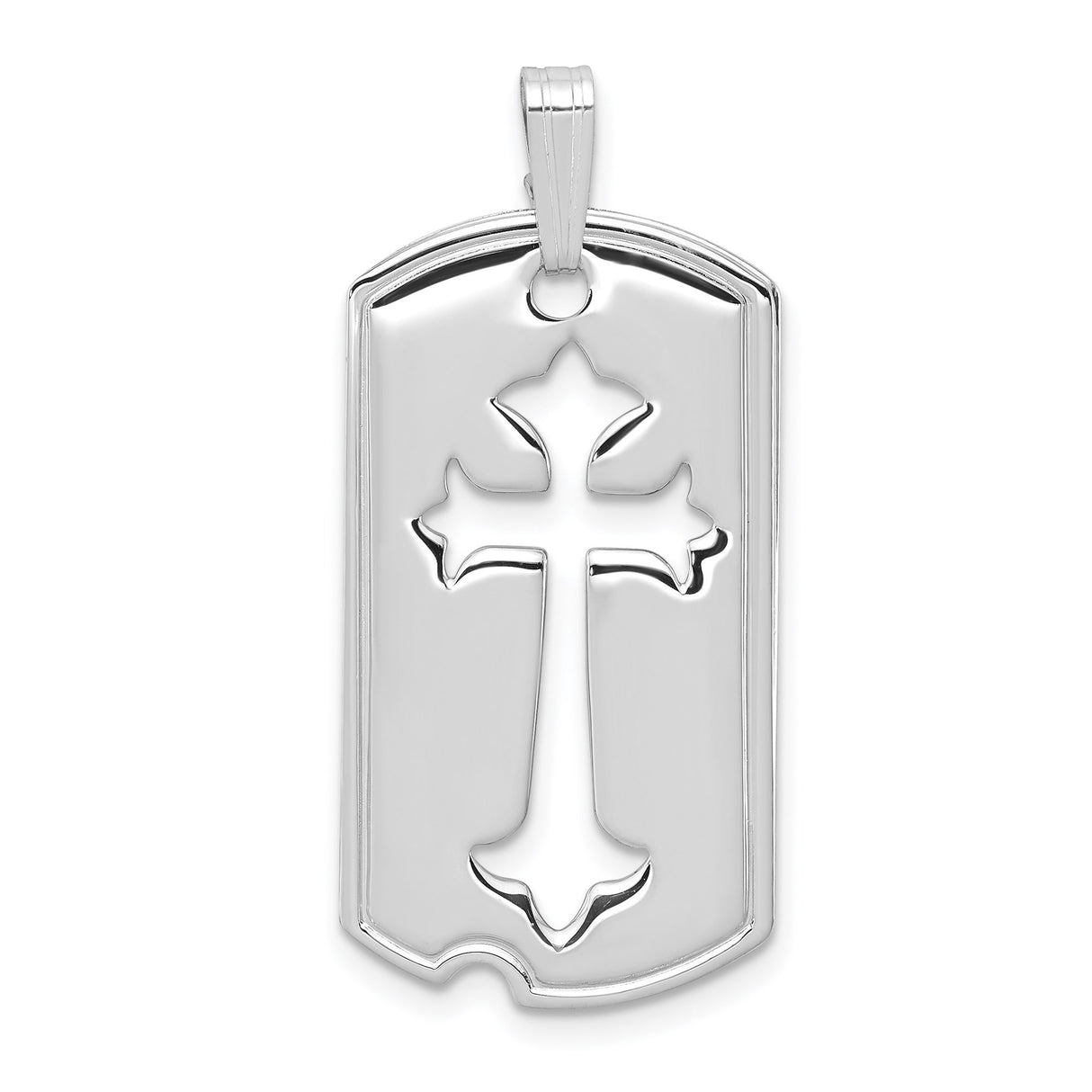 Sterling Silver Dog Tag Cross Pendant with Floating Cut Out Cross Design