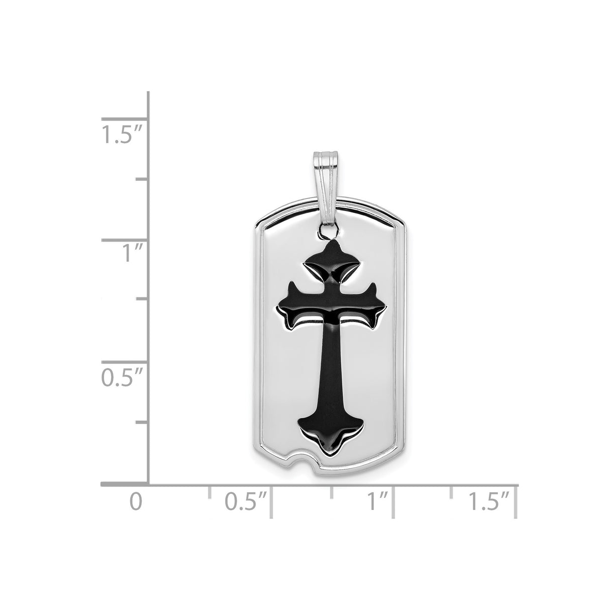 Sterling Silver Cross Dog Tag Pendant with Black Epoxy, Gothic Design, Beveled Edge