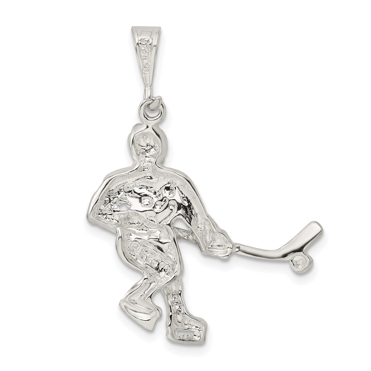 Sterling Silver Hockey Player Pendant with Stick and Puck , Unisex Sports Charm