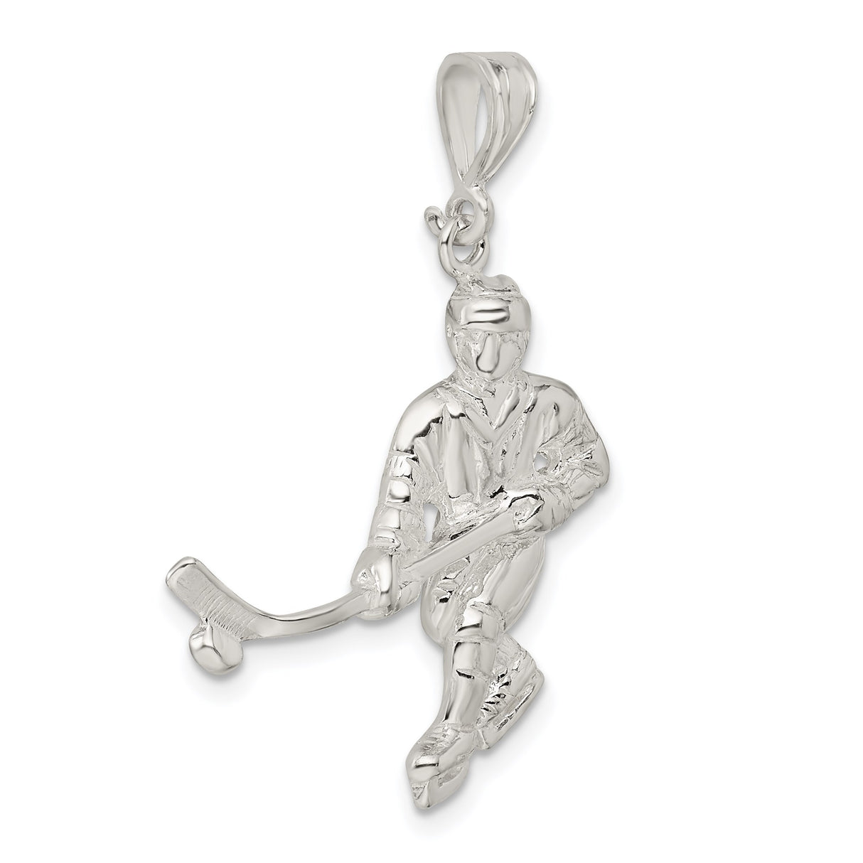 Sterling Silver Hockey Player Pendant with Stick and Puck , Unisex Sports Charm