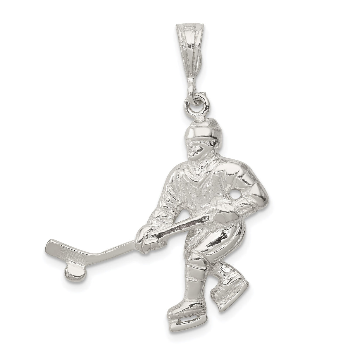 Sterling Silver Hockey Player Pendant with Stick and Puck , Unisex Sports Charm