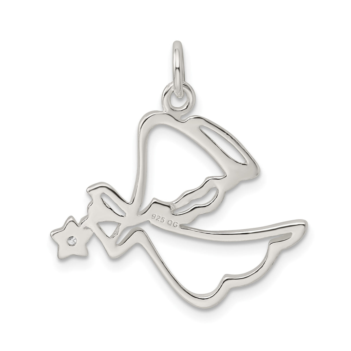 Sterling Silver Angel Outline Pendant with Star Detail and Cubic Zirconia Accent