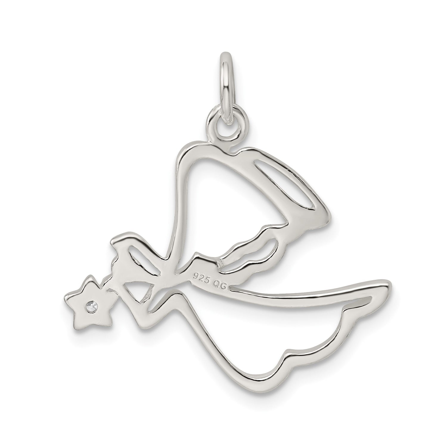 Sterling Silver Angel Outline Pendant with Star Detail and Cubic Zirconia Accent