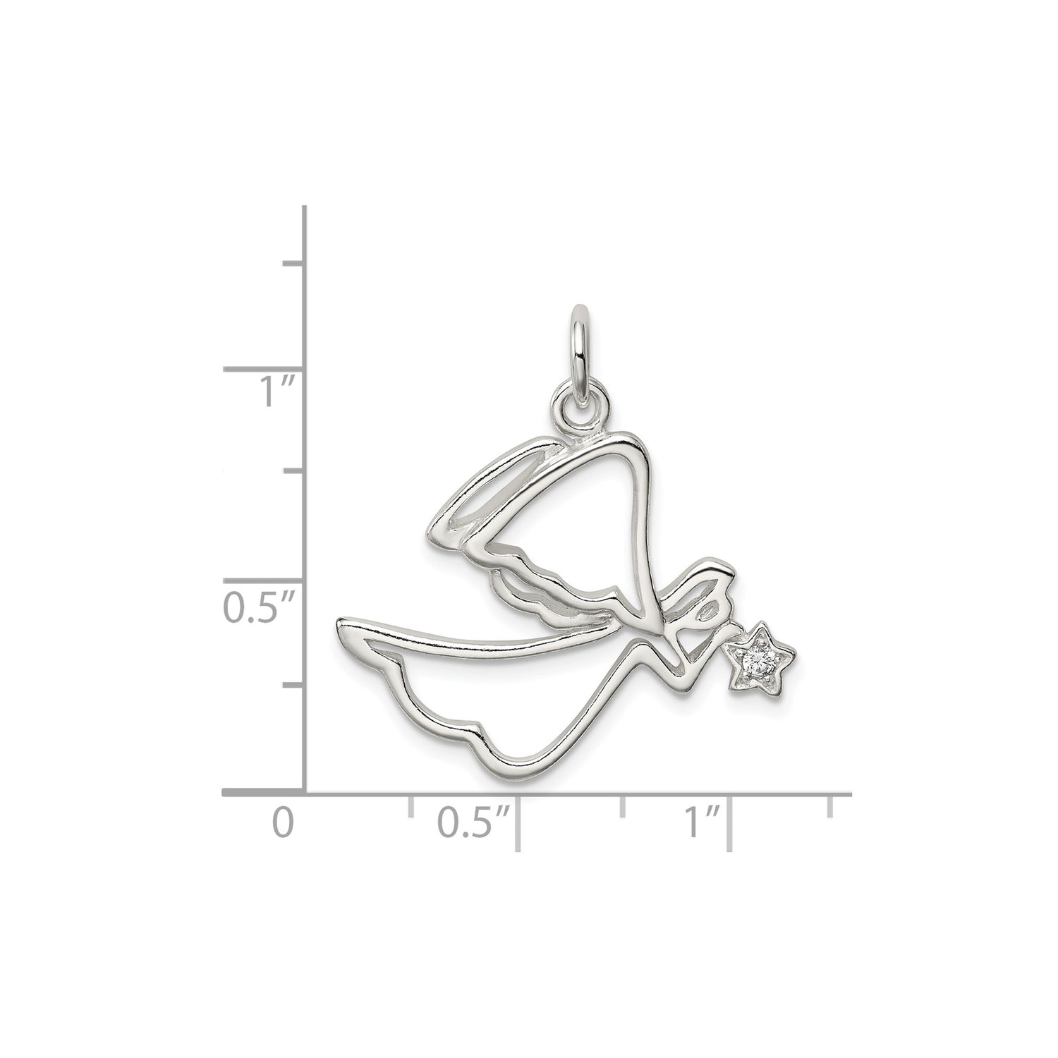 Sterling Silver Angel Outline Pendant with Star Detail and Cubic Zirconia Accent