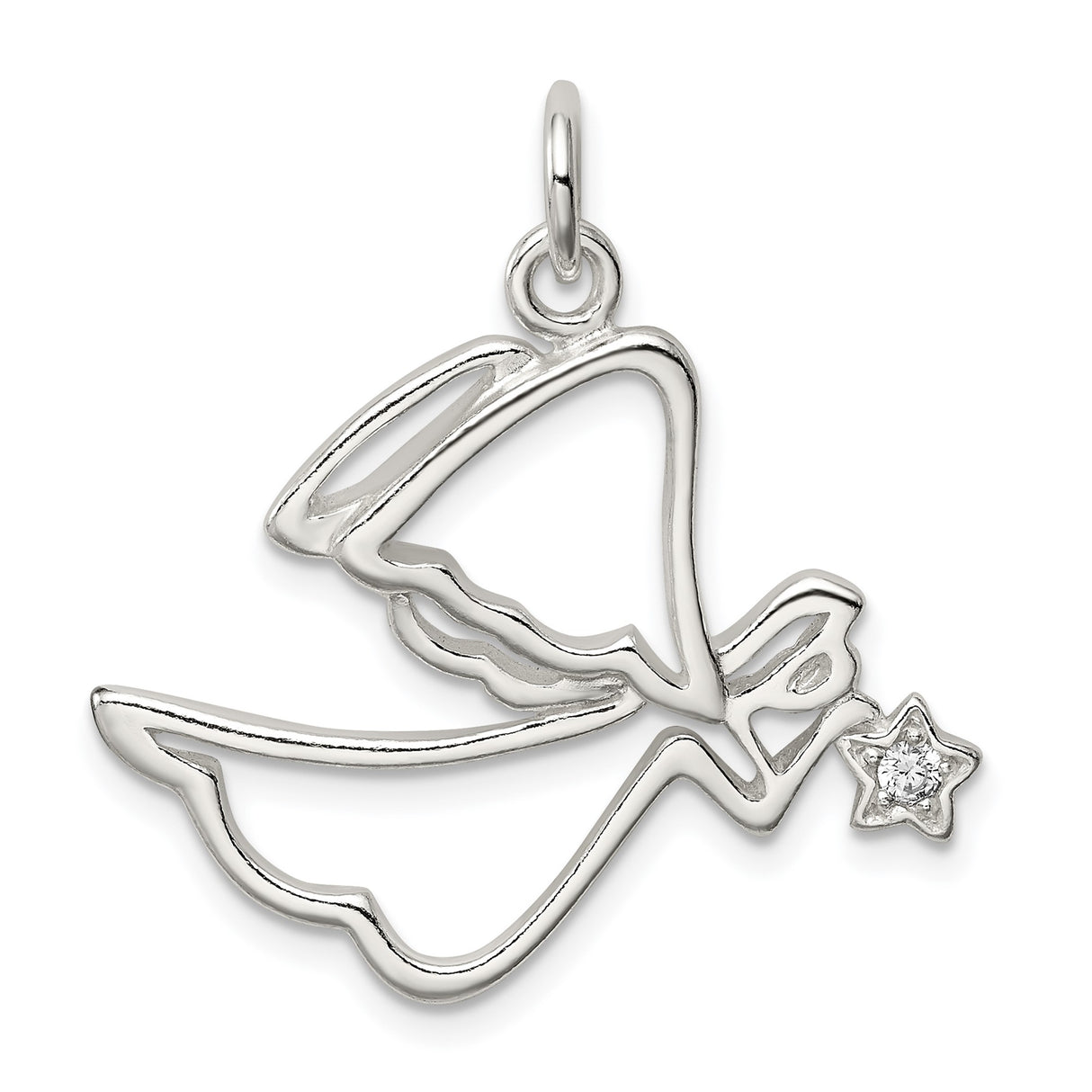 Sterling Silver Angel Outline Pendant with Star Detail and Cubic Zirconia Accent