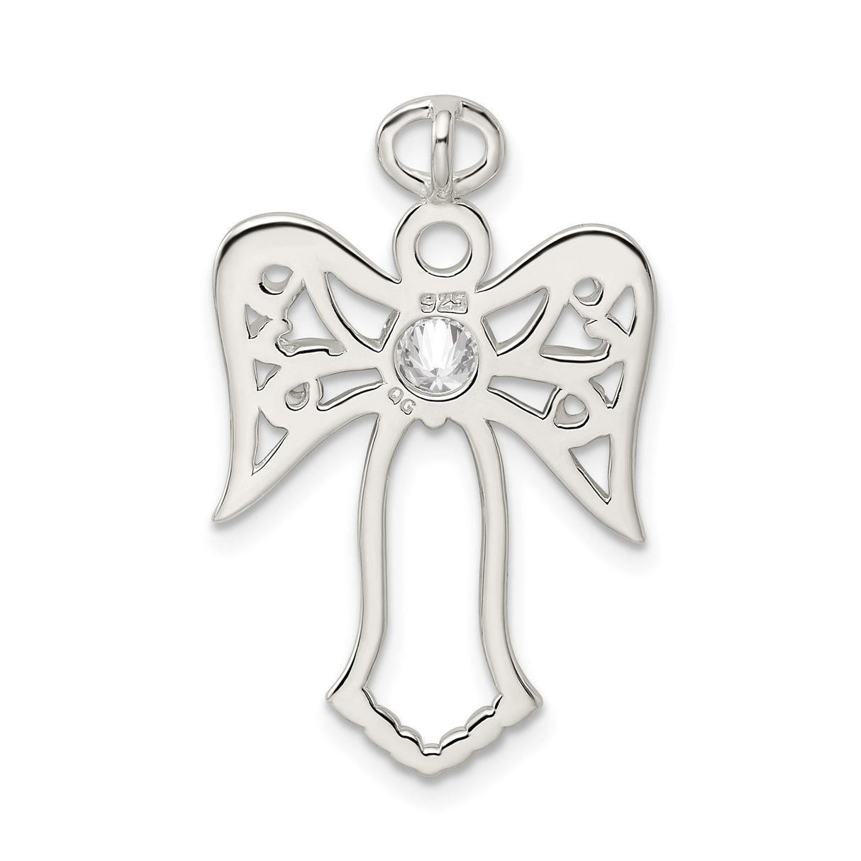 Sterling Silver Angel Pendant with Cubic Zirconia, Baby Footprint Memorial Charm