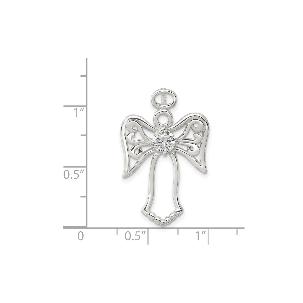 Sterling Silver Angel Pendant with Cubic Zirconia, Baby Footprint Memorial Charm