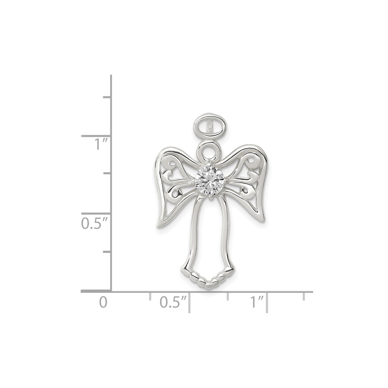 Sterling Silver Angel Pendant with Cubic Zirconia, Baby Footprint Memorial Charm