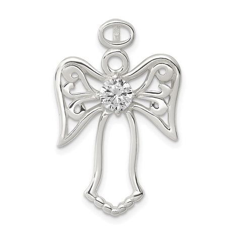 Sterling Silver Angel Pendant with Cubic Zirconia, Baby Footprint Memorial Charm